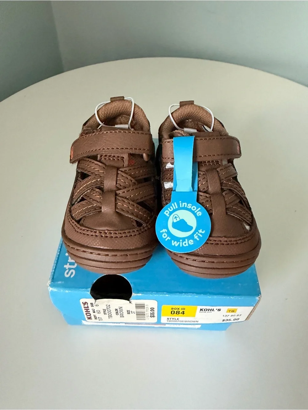 Stride rite Brown Kids Hook-and-Loop Leather-Look Walker Shoes